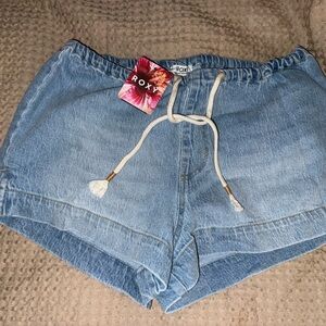 NWT Roxy Light Blue Jean Shorts with Drawstring, Small, impossible denim